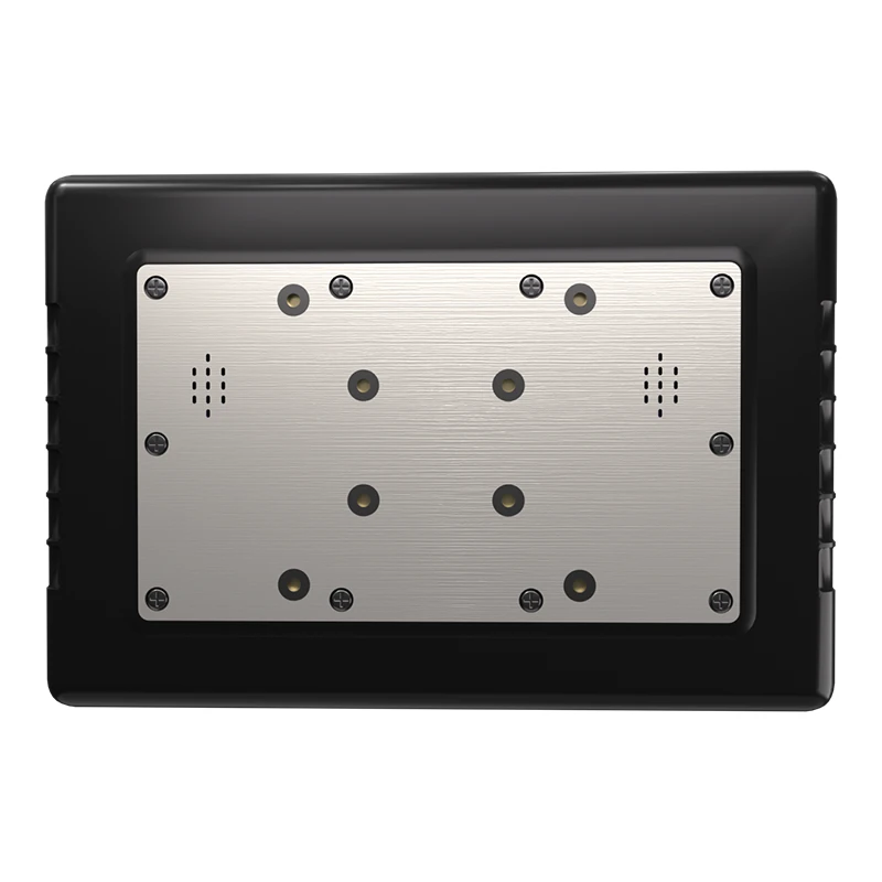 V7S rear view: VESA 75 mount, IP65 sealed I/O cover, SIM and SD slots
