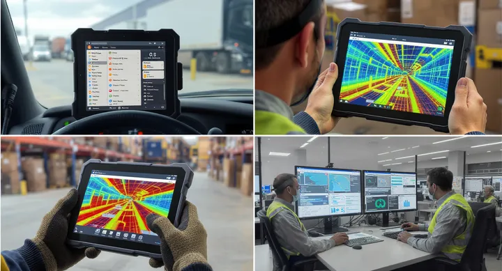 Close‑up of rugged tablet with gloves