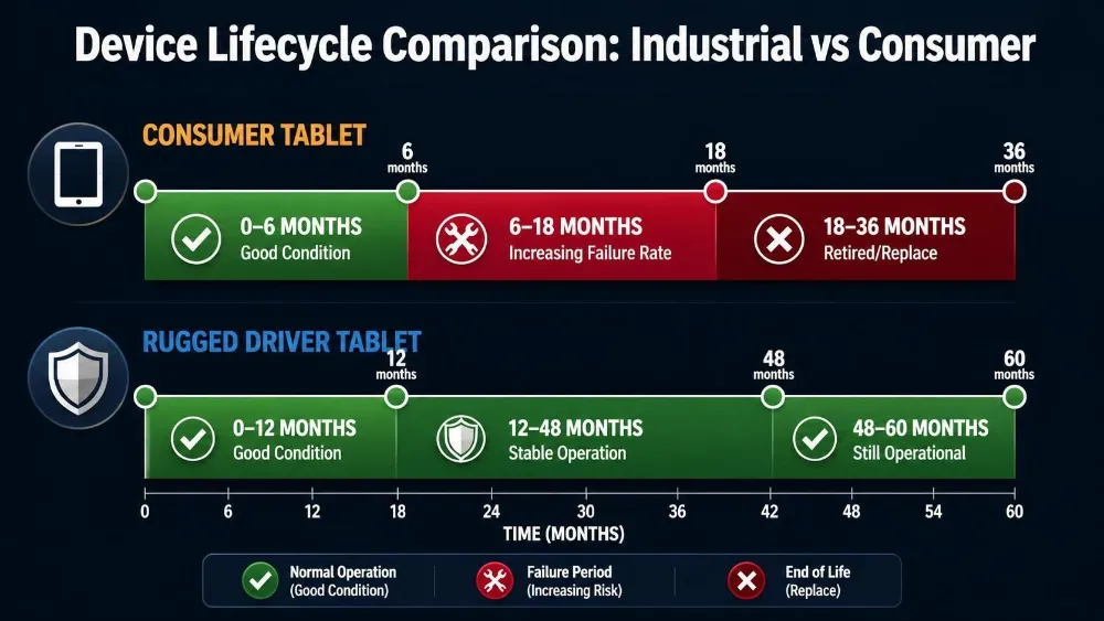 Device Lifespan Comparison Consumer Tablet vs. Rugged Driver Tablet