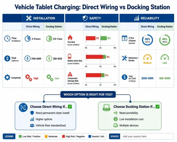 Vehicle Tablet Charging Direct Wiring vs Docking Station