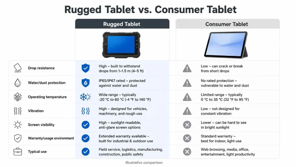 Comparison Infographic - Rugged Tablet vs. Consumer Tablet Durability
