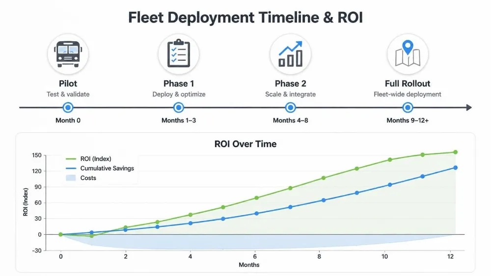 School Bus Fleet Deployment Timeline and ROI Chart