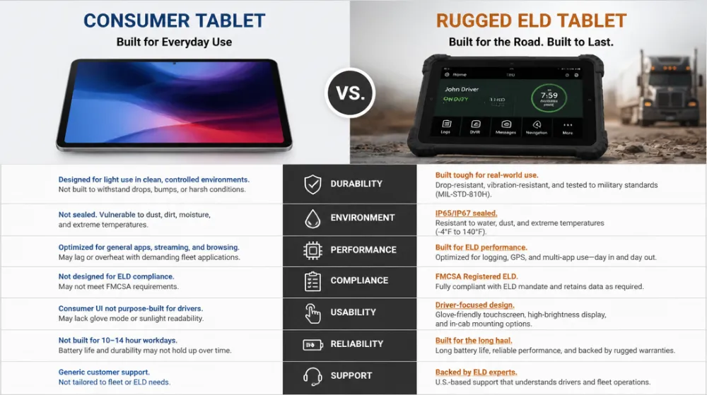 Consumer Tablet vs. Rugged ELD Tablet