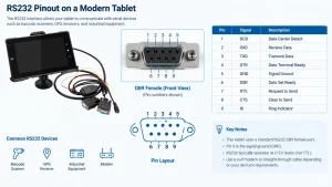 What are the key advantages of a tablet with RS232 port for industrial applications?