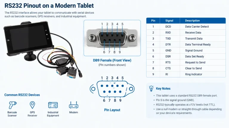 What are the key advantages of a tablet with RS232 port for industrial applications?