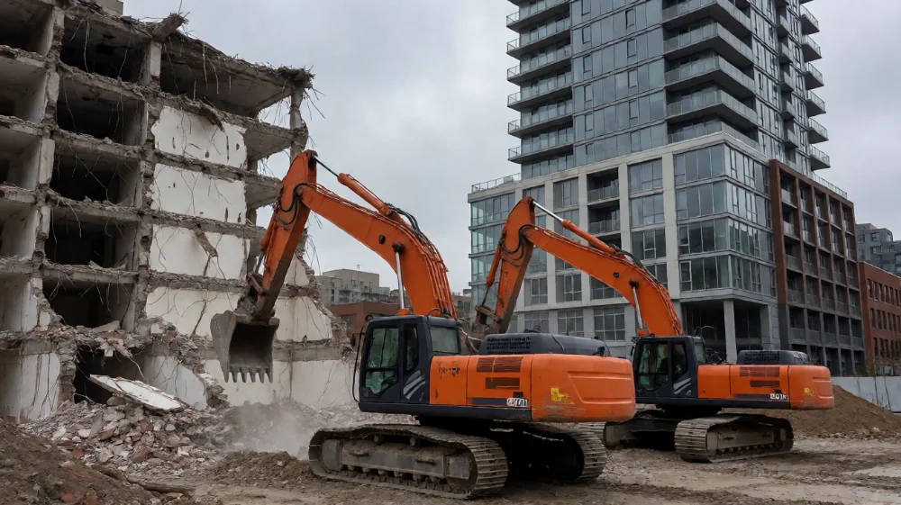 Construction excavator at a heavy equipment worksite