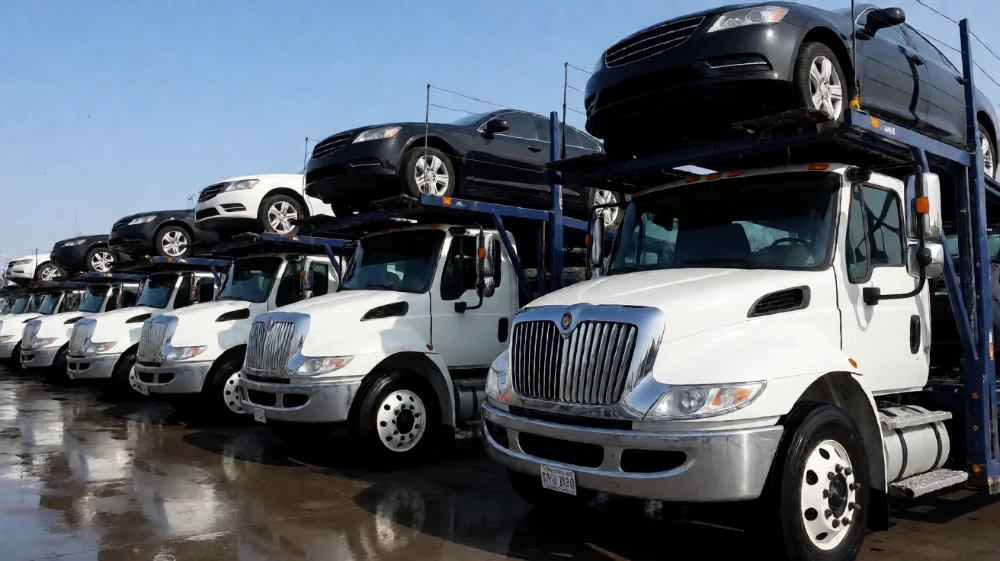 Commercial truck fleet parked in rows for fleet management operations