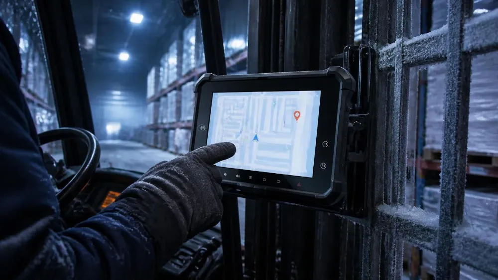 Rugged Tablet in a Cold Chain Warehouse
